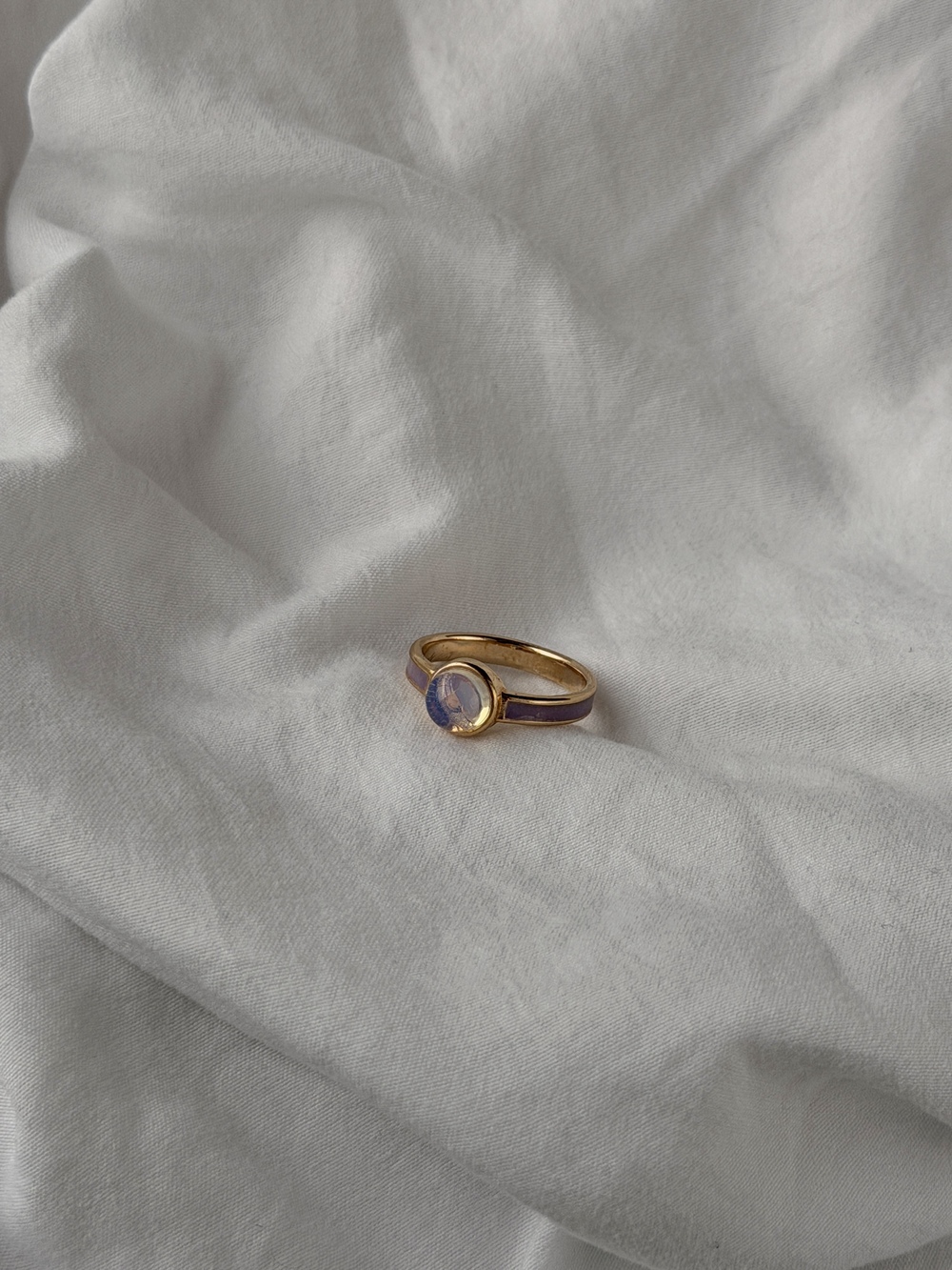 Happy Solitaire Ring - 18k Gold Plated - Opalite & Purple Enamel - Size 6.5